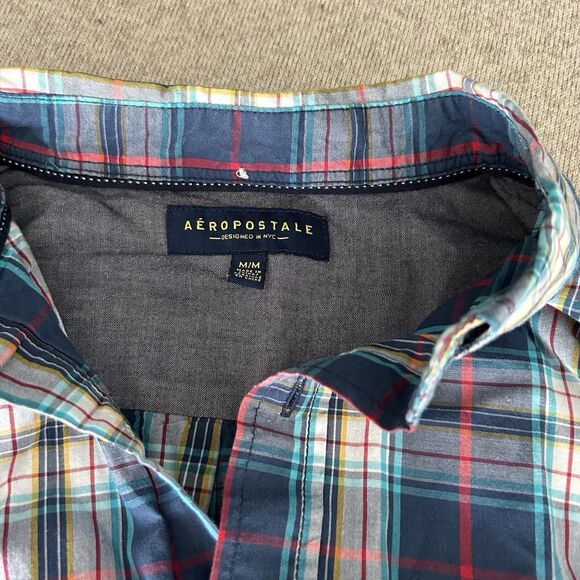 Aeropostale Button Up Shirt Mens Medium Plaid Rear Collar Button Long Sleeve - Picture 8 of 8